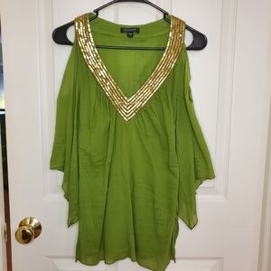BEBE blouse with gold sequence